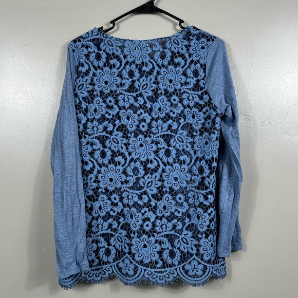 Sundance Ariadna Top Blue Lace Knit Sweater Scallop Hem Long Sleeves Size Medium - Picture 3 of 5